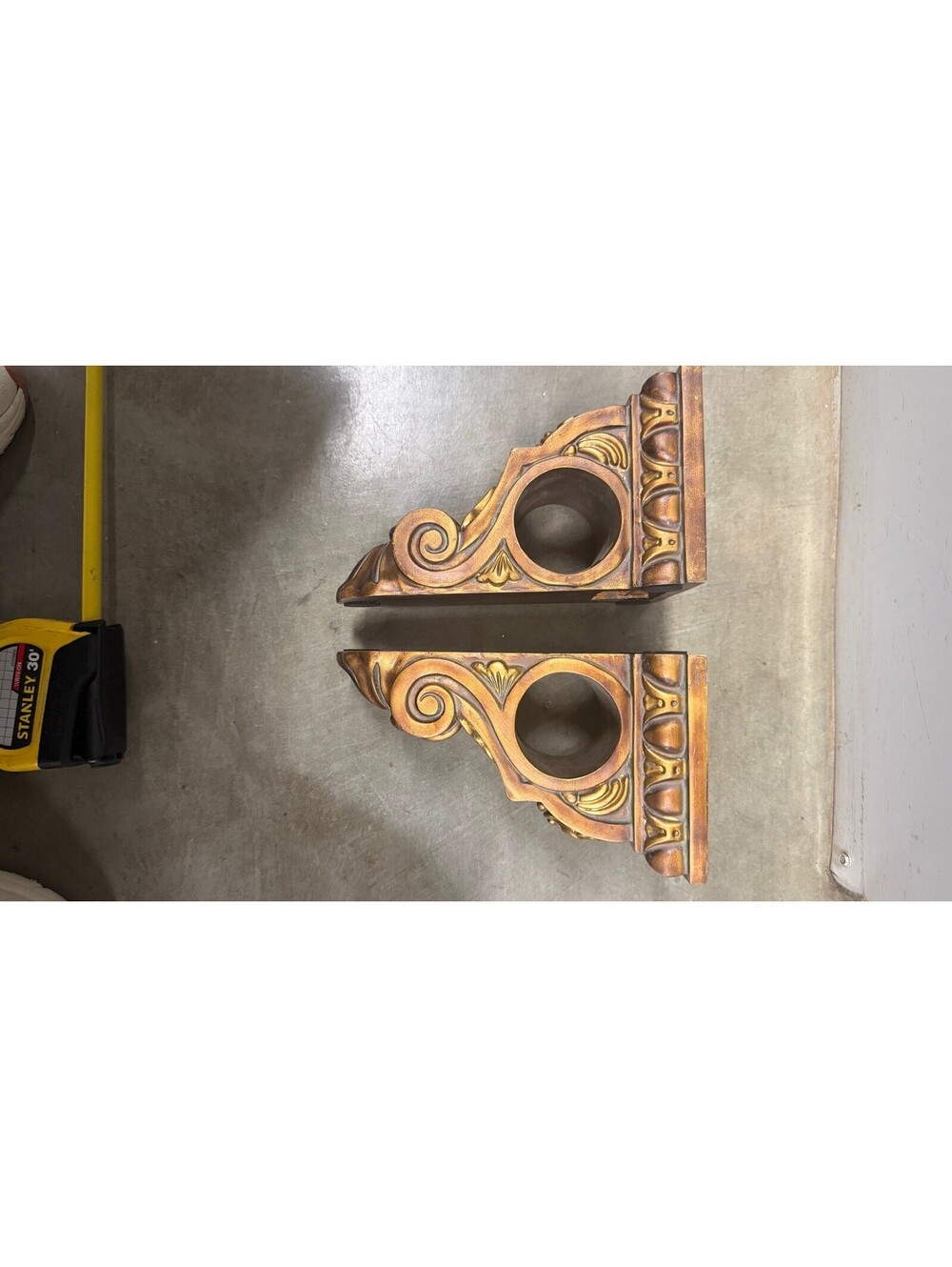 Antique Gold Ornate Wall Corbel Shelf Brackets Pair Neoclassical Scroll Design